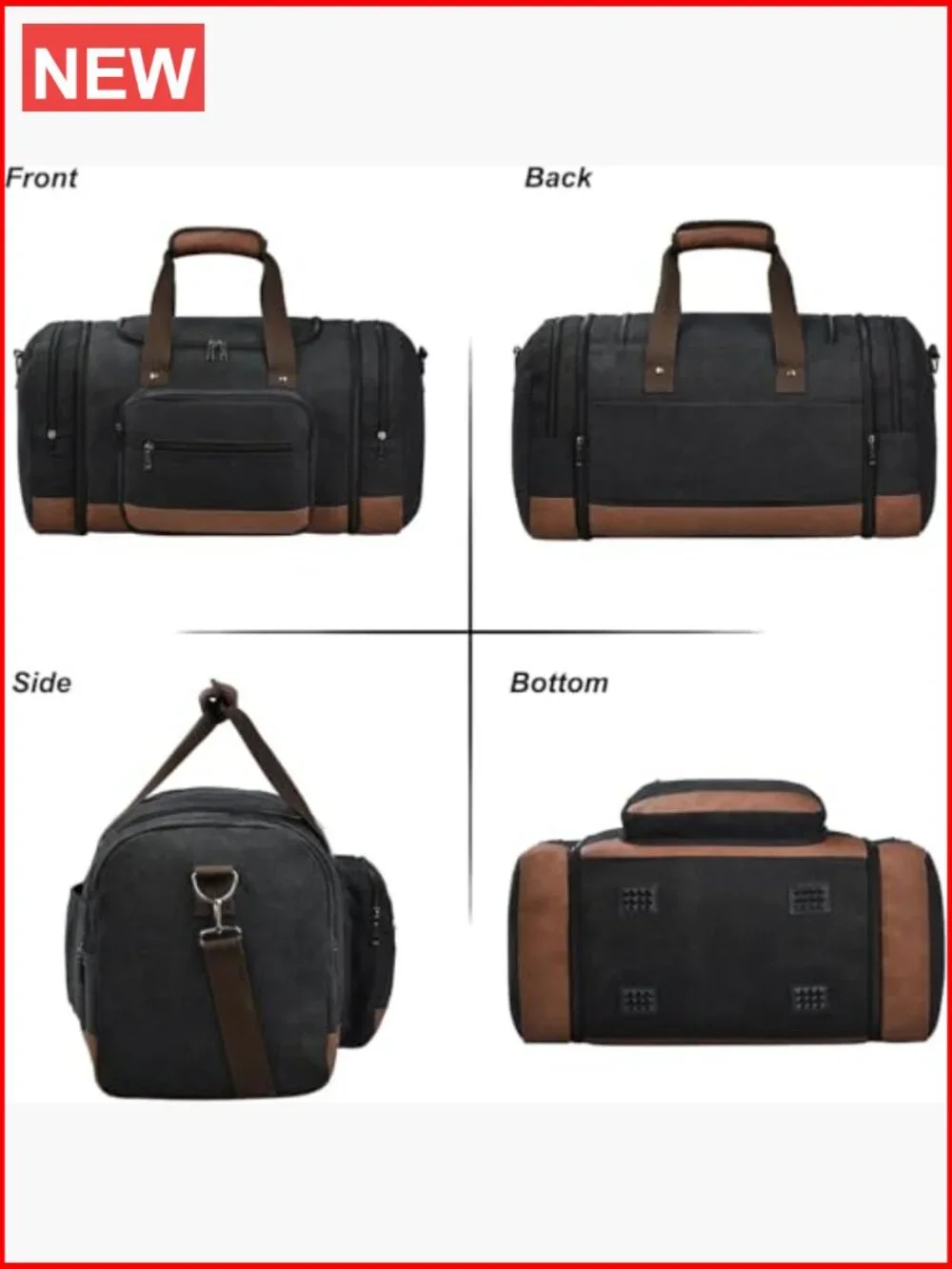 50L Expandable Canvas Travel Duffel Bag with Trolley Sleeve - Overnight Gym